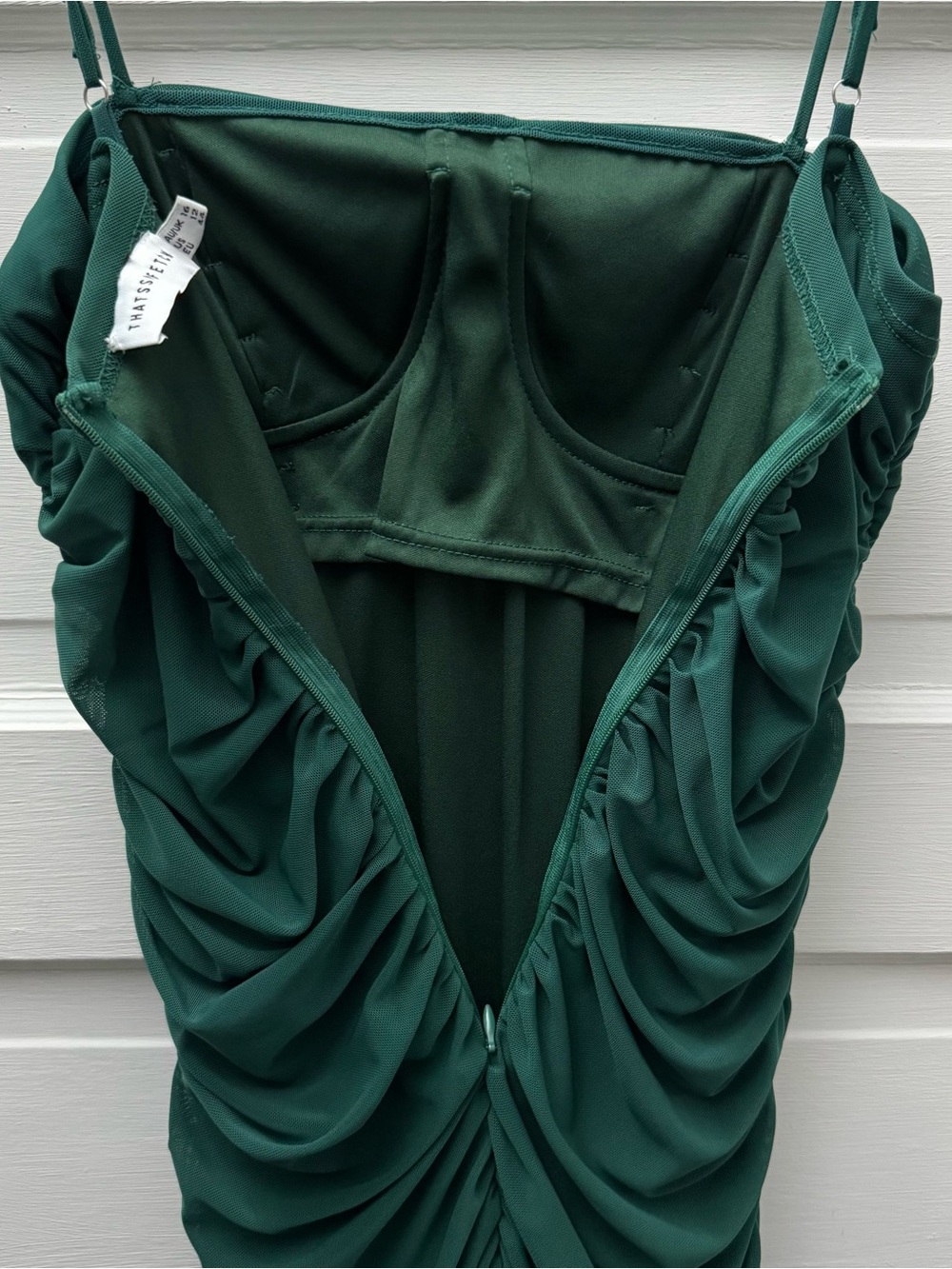 That’s So Fetch Green Ruched Bodycon Midi Dress Underwire US 12 - Picture 7 of 11
